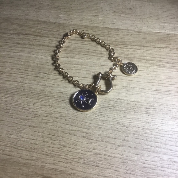 Gold and Blue Rhinestone Star Crescent Toggle Moon Pendant Necklace Bracelet Set - Picture 10 of 10